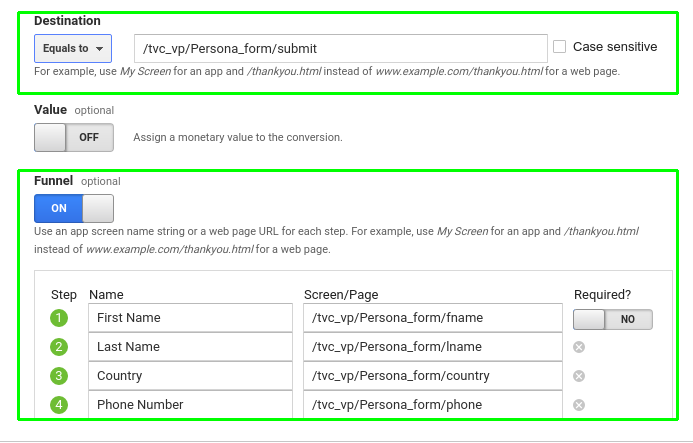 Image 6: Funnel Configurations in Google Analytics